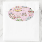 Vintage Happy Birthday Cakes Ovale Sticker (Tas)