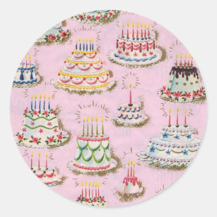 Vintage Happy Birthday Cakes Ronde Sticker