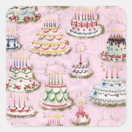 Vintage Happy Birthday Cakes Vierkante Sticker