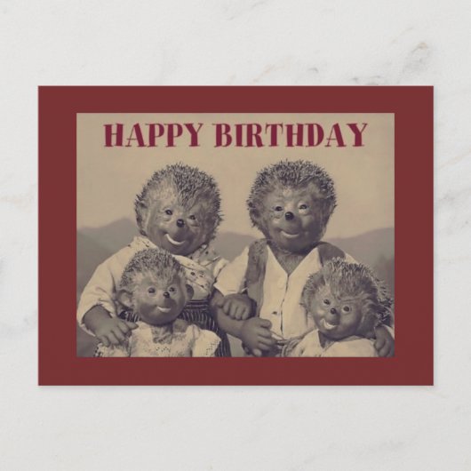 Vintage Happy Birthday Hedeegel familie Feestdagenkaart (Voorkant)