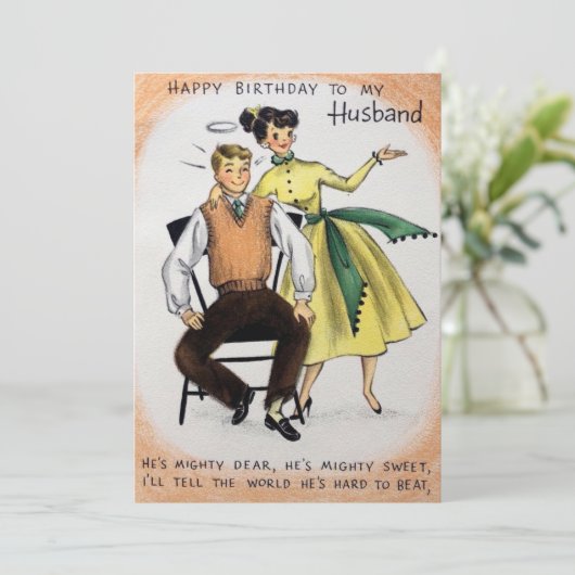 Vintage Happy Birthday Husband Holiday Kaart (Staand voorkant)
