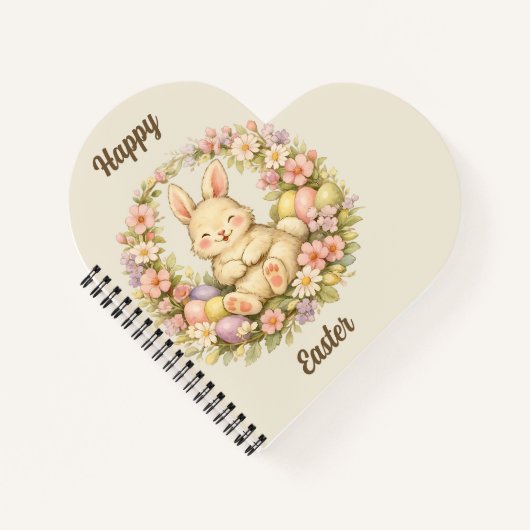 Vintage Happy Easter Bunny Floral Wreath Notitieboek (Voorkant)