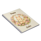 Vintage Happy Easter Bunny Floral Wreath Notitieboek (Rechterzijde)