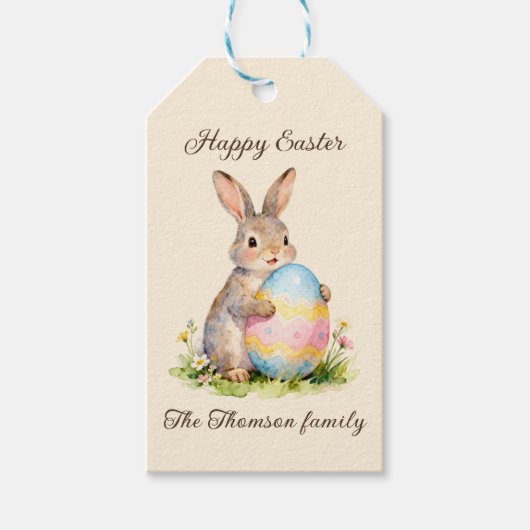 Vintage Happy Easter Bunny with Egg Family  Cadeaulabel (Voorkant)
