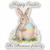 Vintage Happy Easter Bunny with Egg Family Sticker (Voorkant)