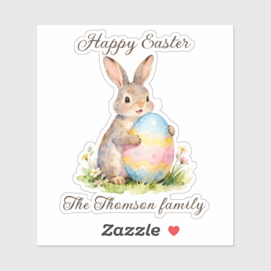 Vintage Happy Easter Bunny with Egg Family Sticker (Vel)
