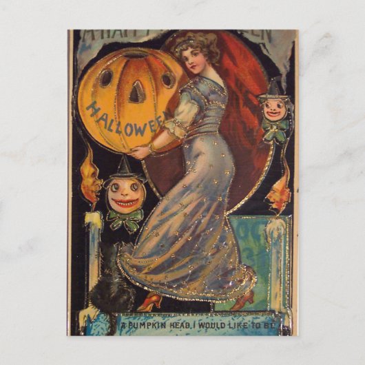 Vintage Happy Halloween-kaart, Jack Olantern Briefkaart (Voorkant)