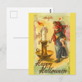 Vintage Happy Halloween-meisje blaast kaarle uit Briefkaart (Voorkant / Achterkant)