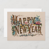 Vintage "Happy New Year" Botanical Lettering Briefkaart (Voorkant / Achterkant)