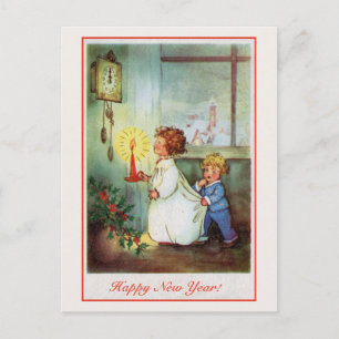 Vintage Happy New Year children clock Feestdagenkaart