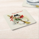 Vintage Happy Nieuwjaar Snowman Kartonnen Onderzetters (Schuin)