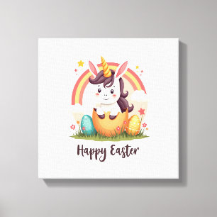 Vintage Happy Pasen Eenhoorn Regenboog Ei Schattig Canvas Afdruk