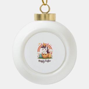 Vintage Happy Pasen Eenhoorn Regenboog Ei Schattig Keramische Bal Ornament