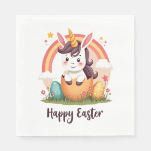 Vintage Happy Pasen Eenhoorn Regenboog Ei Schattig Servet