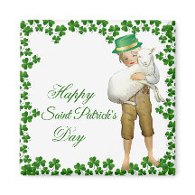 Vintage Happy Saint Patricks Day Pet Boy Hugs Lamb