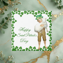 Vintage Happy Saint Patricks Day Pet Boy Hugs Lamb