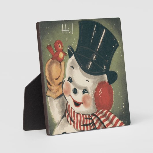 Vintage Happy Snowman Retro Holiday Fotoplaat (Voorkant)