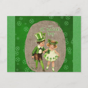 Vintage Happy St Patricks Day Irish Kinder Green Briefkaart