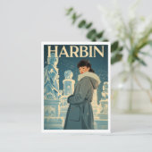 Vintage Harbin Ice City Woman Briefkaart (Staand voorkant)