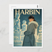 Vintage Harbin Ice City Woman Briefkaart (Voorkant / Achterkant)
