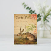 Vintage Hare Rabbit Floral Flowers French Briefkaart (Staand voorkant)