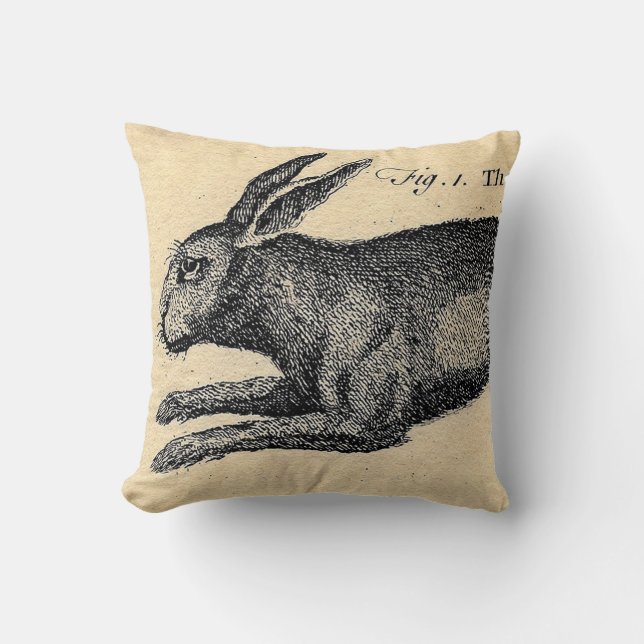 Vintage Hare Rabbit Pillow Kussen (Voorkant)