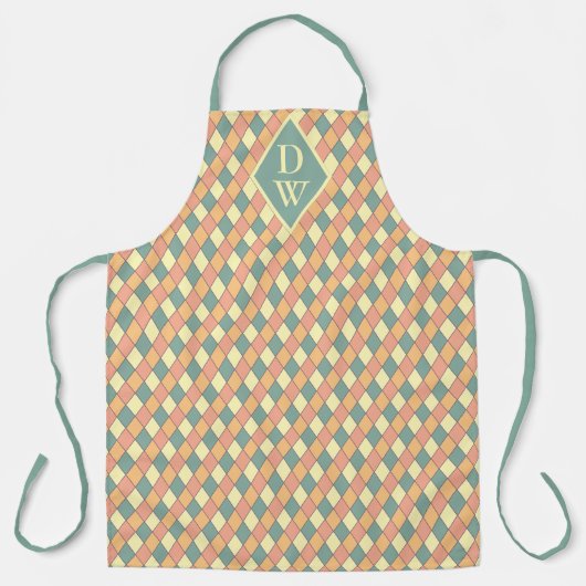 Vintage Harlekijn Diagonaal in Pastelkleuren Monog Schort (Voorkant)