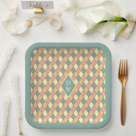 Vintage Harlekijn Monogram Feestdecoratie Papieren Bordje