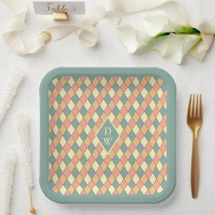 Vintage Harlekijn Monogram Feestdecoratie Papieren Bordje