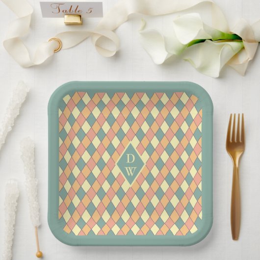Vintage Harlekijn Monogram Feestdecoratie Papieren Bordje (Huwelijk)