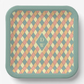 Vintage Harlekijn Monogram Feestdecoratie Papieren Bordje (Voorkant)