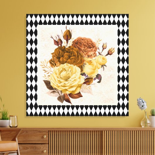 Vintage Harlequin Garden Rozen Canvas Afdruk (Insitu (Woonkamer))