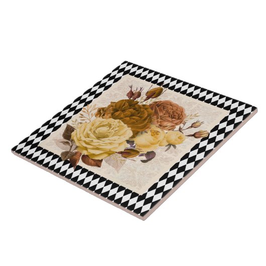 Vintage Harlequin Garden Rozen Tegeltje (Zijkant)