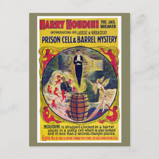 Vintage Harry Houdini Gevangenis Cel en Barrel Mys Briefkaart