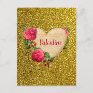 Vintage Hart Gouden Glitter Valentijnsdag Kaart