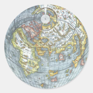 Vintage hartvormige antieke wereldkaart Peter Apia Ronde Sticker