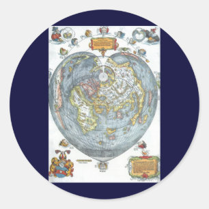 Vintage Hartvormige Antieke Wereldkaart Peter Apia Ronde Sticker