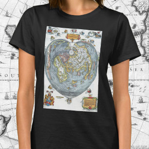 Vintage hartvormige antieke wereldkaart Peter Apia T-shirt