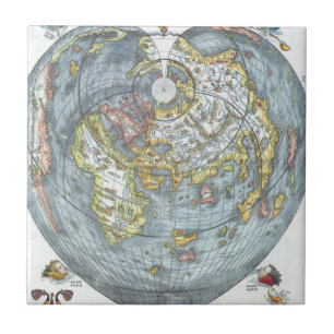 Vintage Hartvormige Antieke Wereldkaart Peter Apia Tegeltje