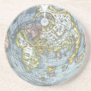 Vintage Hartvormige Antieke Wereldkaart Peter Apia Zandsteen Onderzetter