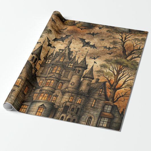Vintage Haunted House (2) Cadeaupapier (Uitgerold)