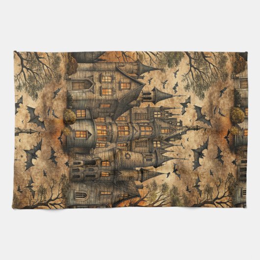 Vintage Haunted House (2) Theedoek (Horizontaal)