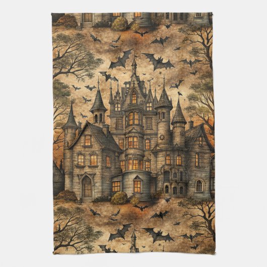 Vintage Haunted House (2) Theedoek (Verticaal)