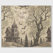 Vintage Haunted House & Full Moon Cadeaupapier (Vlak)