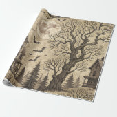 Vintage Haunted House & Full Moon Cadeaupapier (Uitgerold)