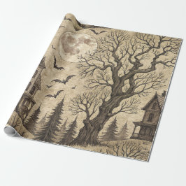 Vintage Haunted House & Full Moon Cadeaupapier