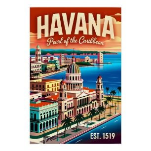 Vintage Havana Cuba Parel van de Caraïben Retro Perfect Poster