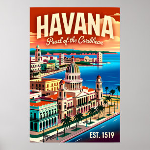 Vintage Havana Cuba Parel van de Caraïben Retro Poster