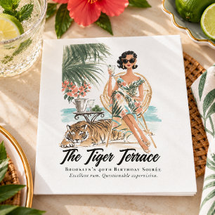 Vintage Havana Tropische Tijger Cocktail Verjaarda Servet