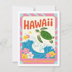 Vintage Hawaï USA Zeeschildpad Hibiscus Mahalo Briefkaart